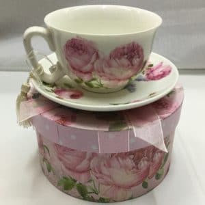 Pink Rose Patterned Cup and Saucer + Gift Box