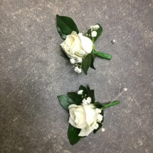 White/Cream Rose and Babies Breath Buttonhole