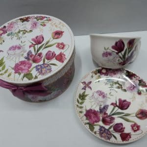 Dark Pink Floral Cup and Saucer